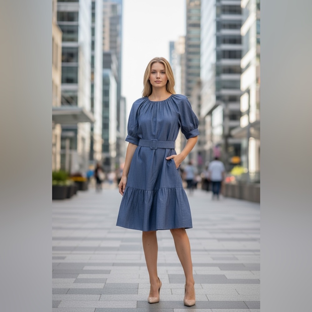 Ted Baker - Blue Puff Sleeve Belted Mini Dress